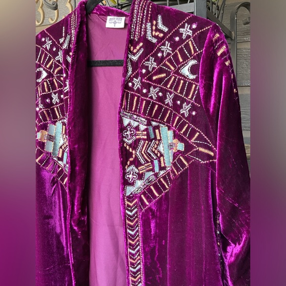 Crazy Train Purple Velvet Beaded Embroidered Western Duster Kimono Jacket S - Picture 14 of 16